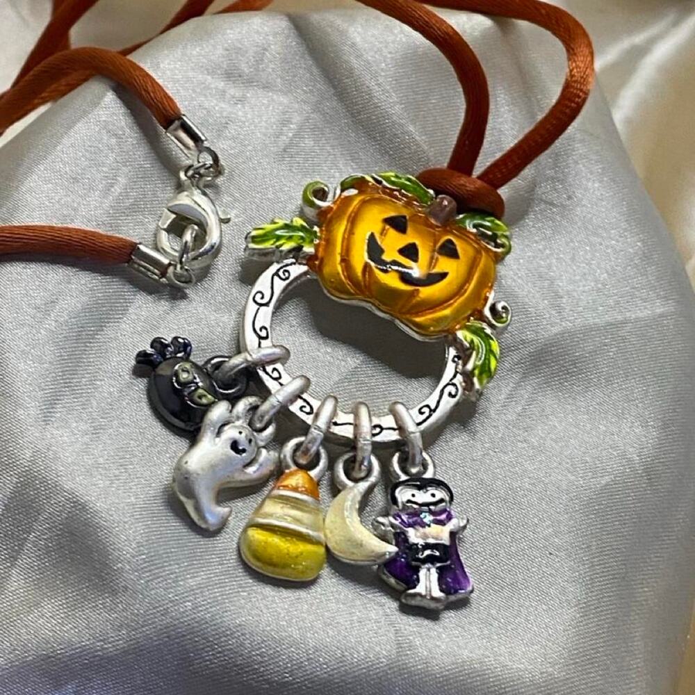 AJMC Halloween Charm Necklace Pumpkin Ghost Vampire Spider Candy Corn Moon